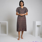 Frock Wear, Free Size, Ankle Length, Tie-Up, Puff Sleeve Sleepwear in Softest Cotton Fabric (Bra Size 34"-38" | 50”-52″ length)